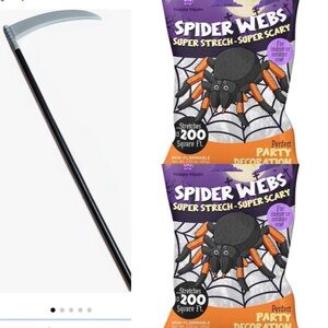 Two bags of spider webs + grim reaper costume stick